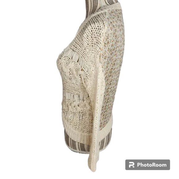 American Rag Cie 1984 Off White Knit Sweater Semi-Sheer Floral Print Back Medium - Picture 4 of 10